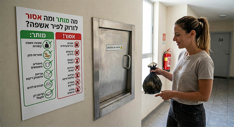 מה מותר ומה אסור לזרוק לפיר אשפה כדי למנוע סתימות וריחות